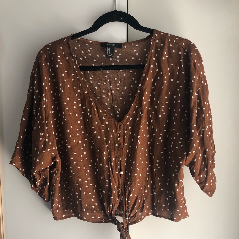 Forever 21 Polka Dot Tie Front Top - Small